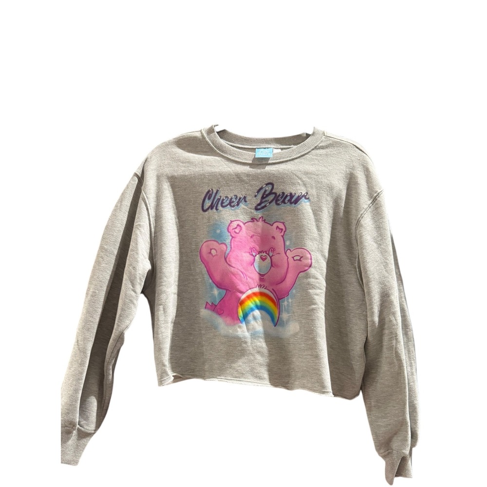 Care Bears Cheer Bear Gray Graphic Cropped Sweatshirt Fleece Pullover Medium
